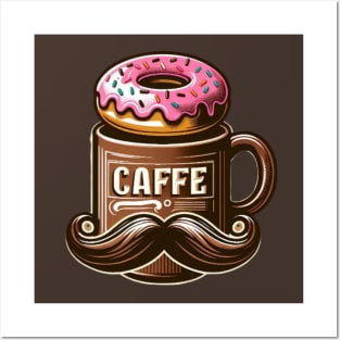 Donut and Coffee with Mustache Mug Posters and Art